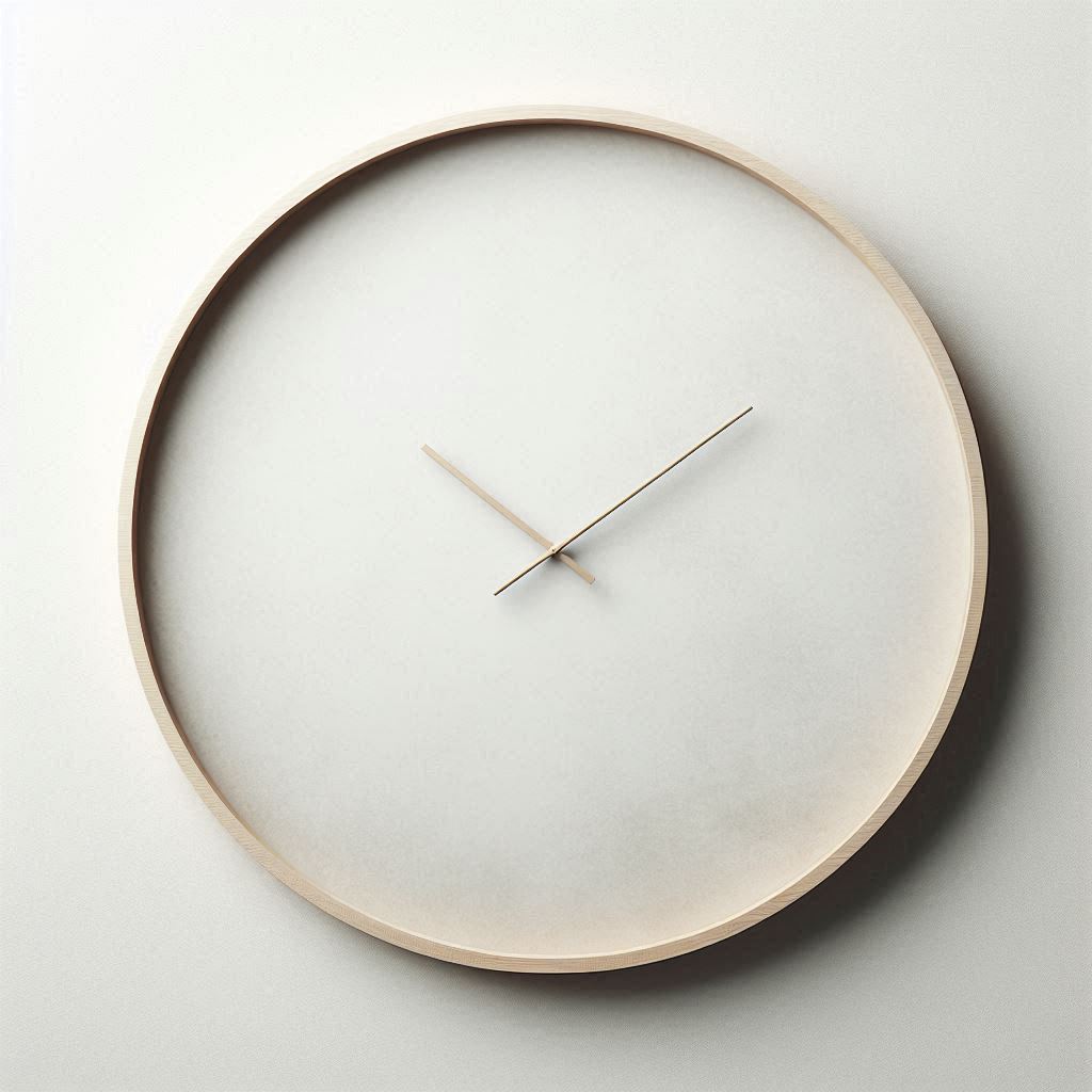 A minimalist digital clock face with large, clearly defined numbers surrounded by ample white space. The background is a subtly textured off-white, creating a clean and uncluttered aesthetic.